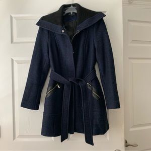 Via Spiga Wool-Blend Navy Blue Peacoat